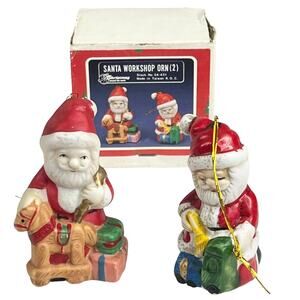 Santa Workshop Ceramic Ornaments 3.5" Christmas Around The World Vtg 80s Box 2